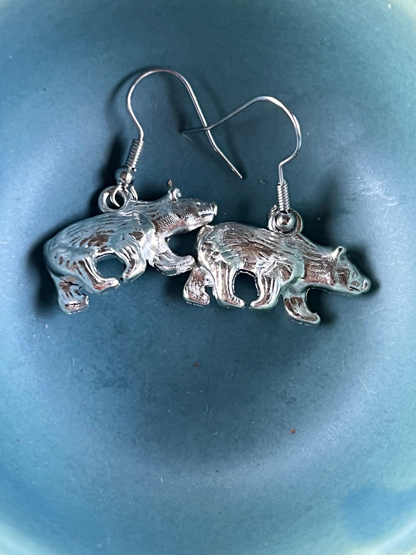 Silver Black Bear  Earrings