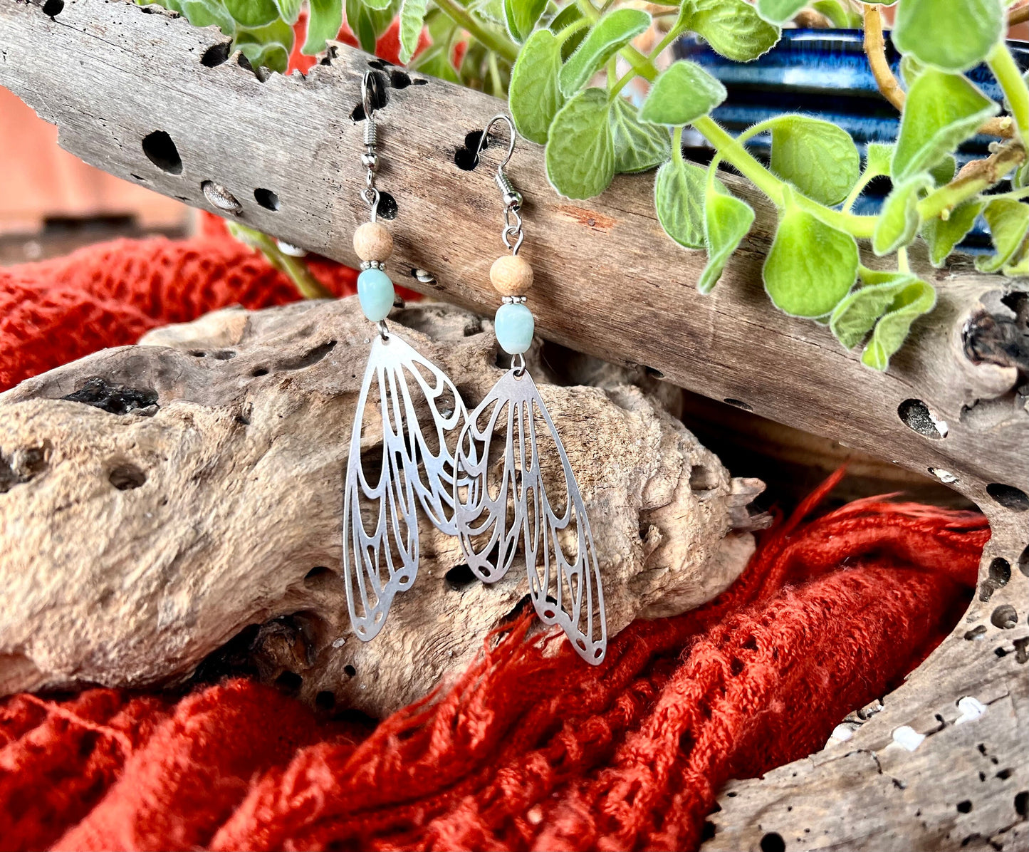 Delicate Butterfly Wings Earrings with Amazonite stones