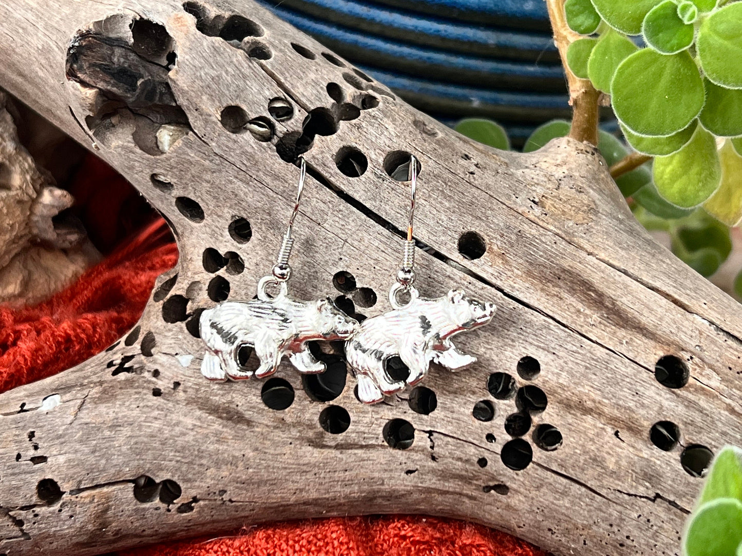 Silver Black Bear  Earrings