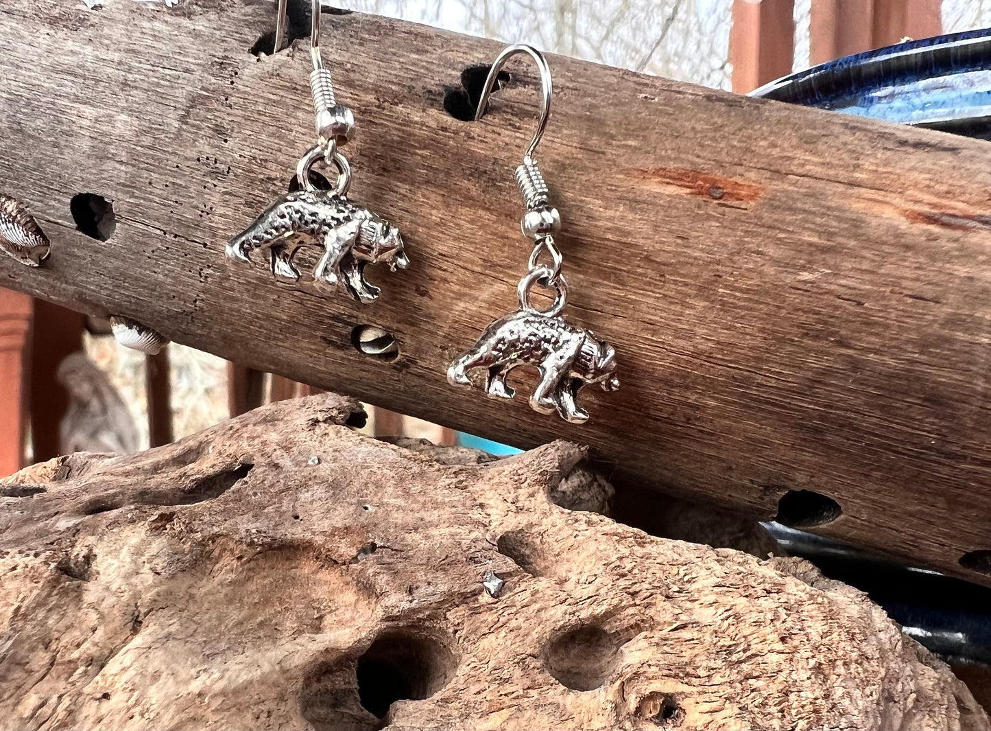 Mini Silver Black Bear  Earrings