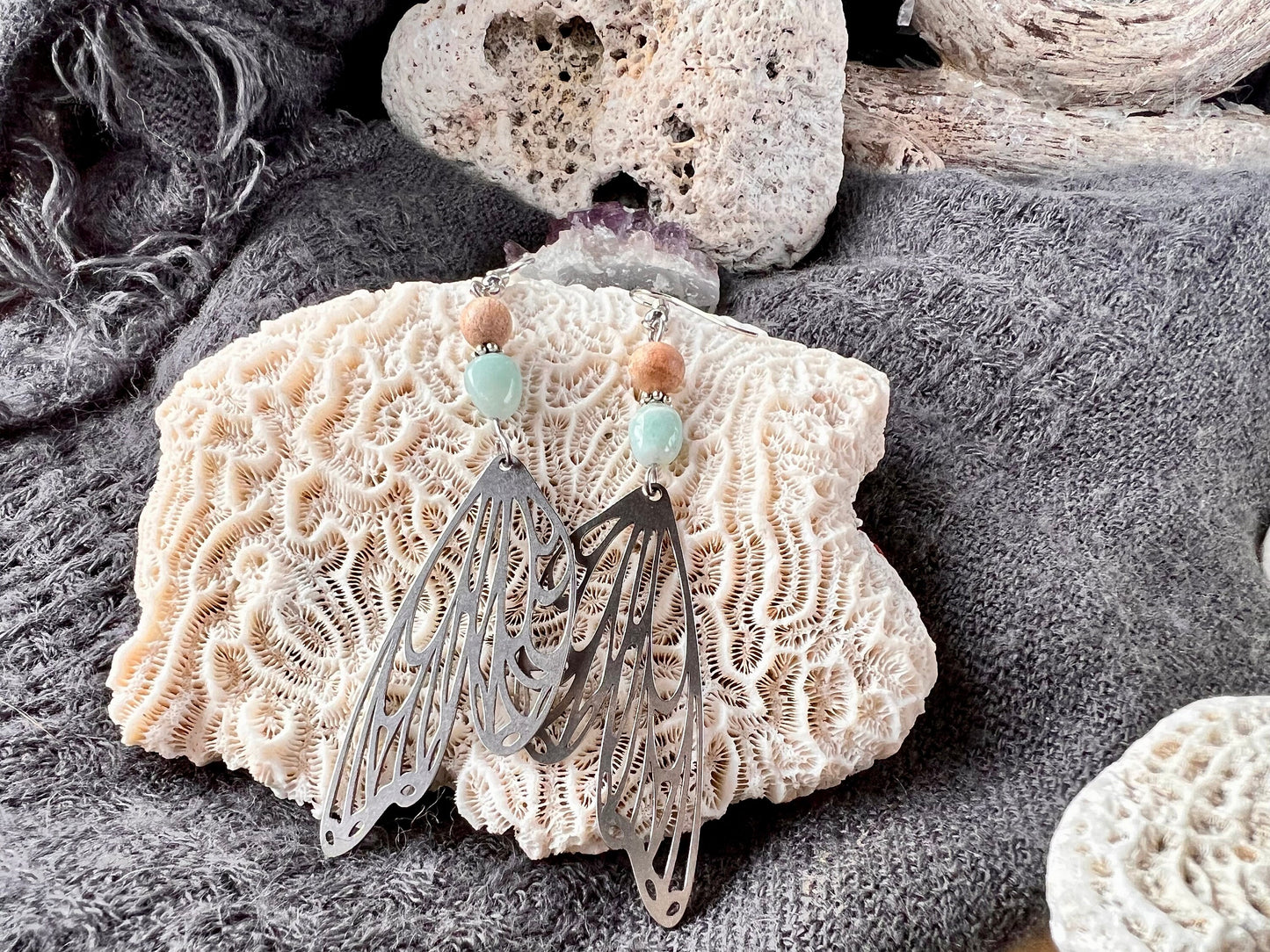 Delicate Butterfly Wings Earrings with Amazonite stones