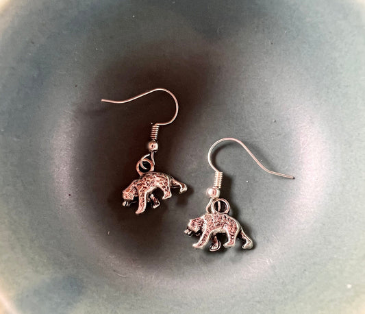 Mini Silver Black Bear  Earrings