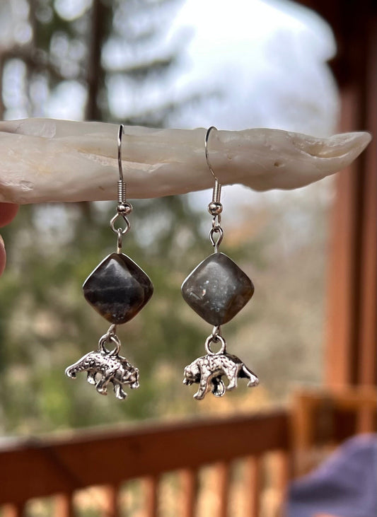 Black Bear and Laboradite Earrings